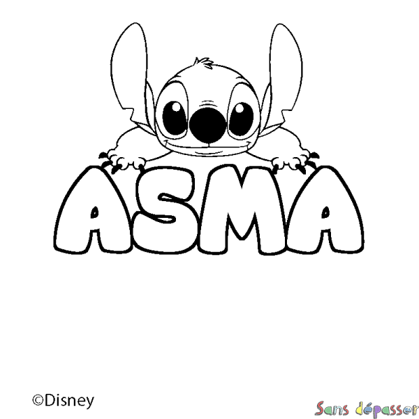 Coloriage pr&eacute;nom ASMA - d&eacute;cor Stitch
