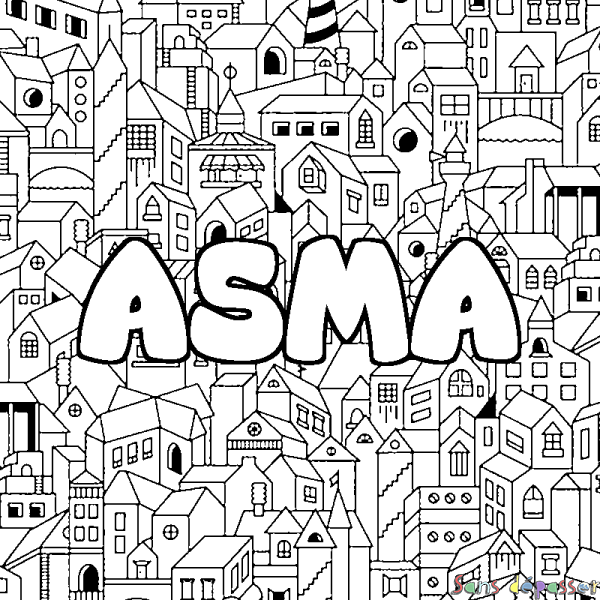 Coloriage prénom ASMA - d&eacute;cor Ville