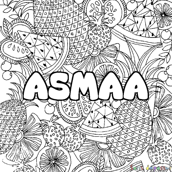 Coloriage prénom ASMAA - d&eacute;cor Mandala fruits