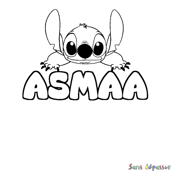 Coloriage prénom ASMAA - d&eacute;cor Stitch