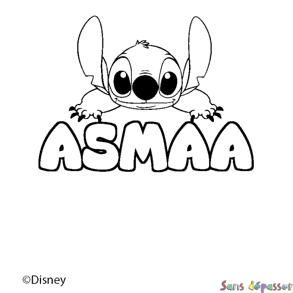Coloriage pr&eacute;nom ASMAA - d&eacute;cor Stitch
