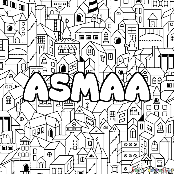 Coloriage prénom ASMAA - d&eacute;cor Ville