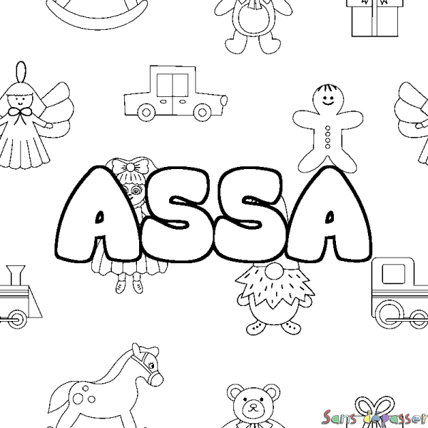 Coloriage prénom ASSA - d&eacute;cor Jouets