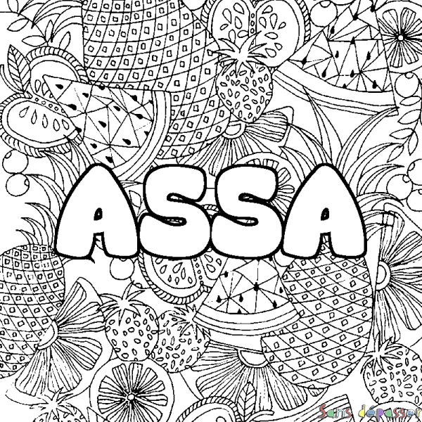 Coloriage prénom ASSA - d&eacute;cor Mandala fruits