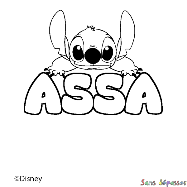 Coloriage pr&eacute;nom ASSA - d&eacute;cor Stitch