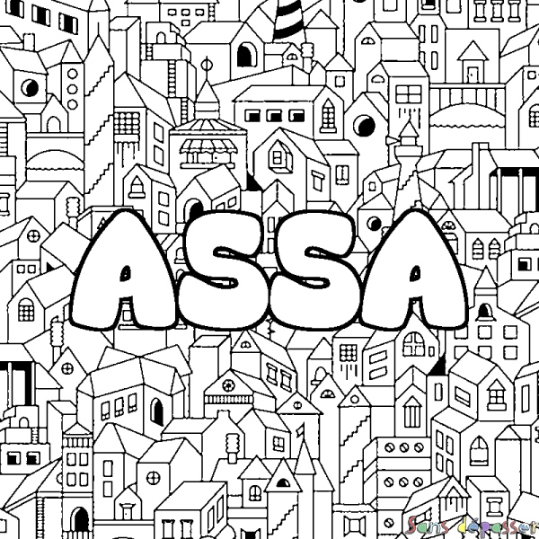 Coloriage prénom ASSA - d&eacute;cor Ville