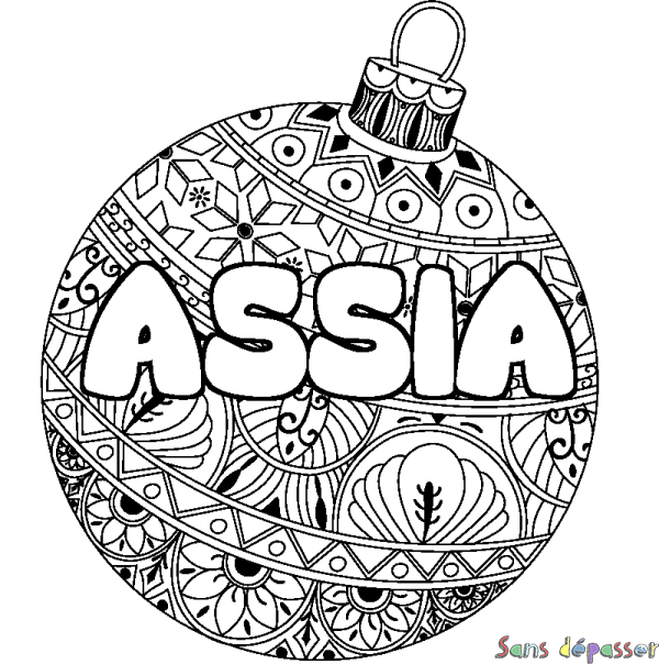Coloriage pr&eacute;nom ASSIA - d&eacute;cor Boule de No&euml;l