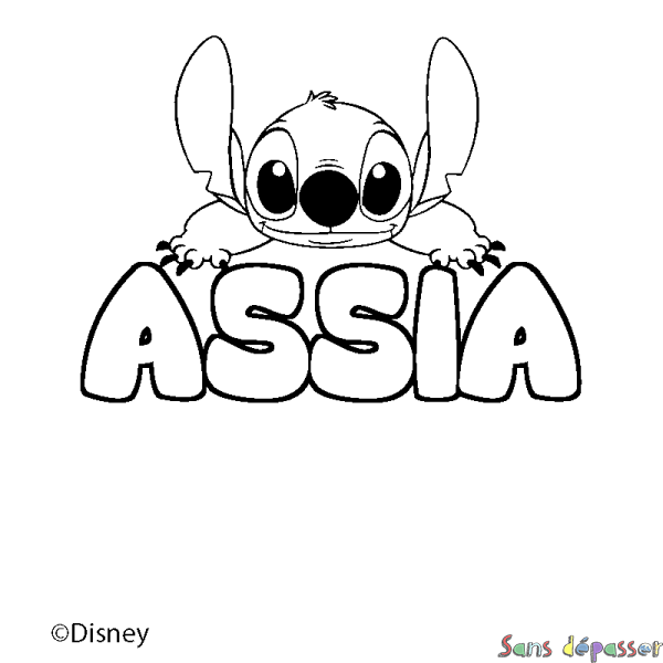 Coloriage pr&eacute;nom ASSIA - d&eacute;cor Stitch