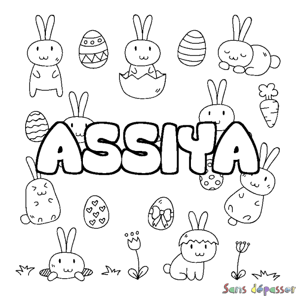 Coloriage pr&eacute;nom ASSIYA - d&eacute;cor Paques