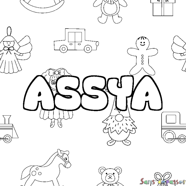 Coloriage prénom ASSYA - d&eacute;cor Jouets