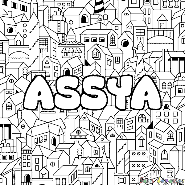 Coloriage prénom ASSYA - d&eacute;cor Ville