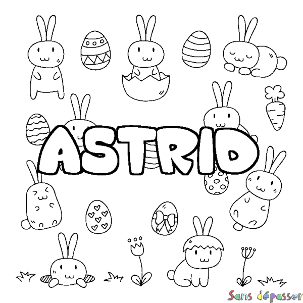 Coloriage pr&eacute;nom ASTRID - d&eacute;cor Paques