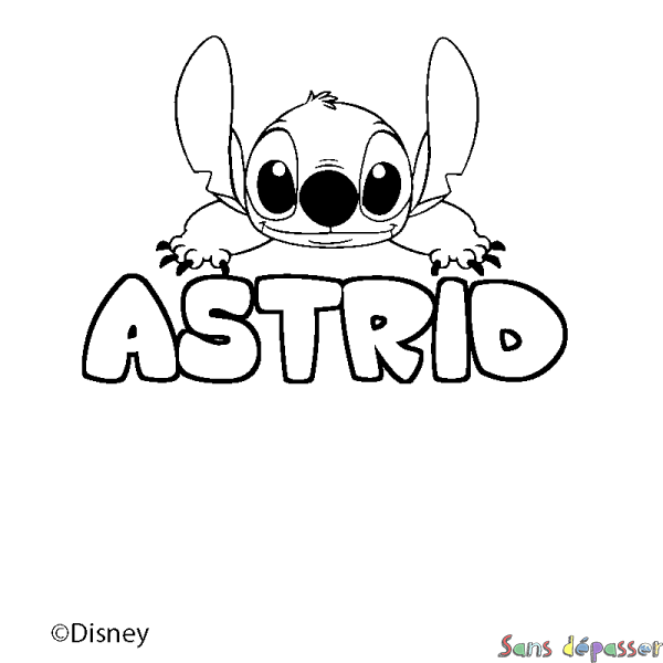 Coloriage pr&eacute;nom ASTRID - d&eacute;cor Stitch
