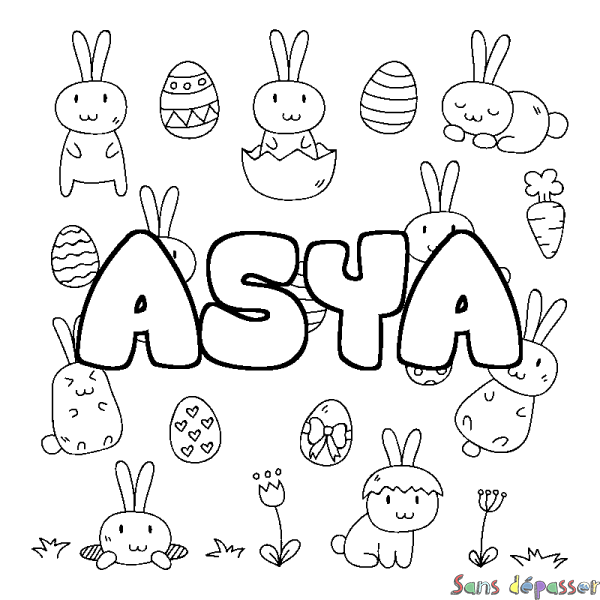 Coloriage pr&eacute;nom ASYA - d&eacute;cor Paques