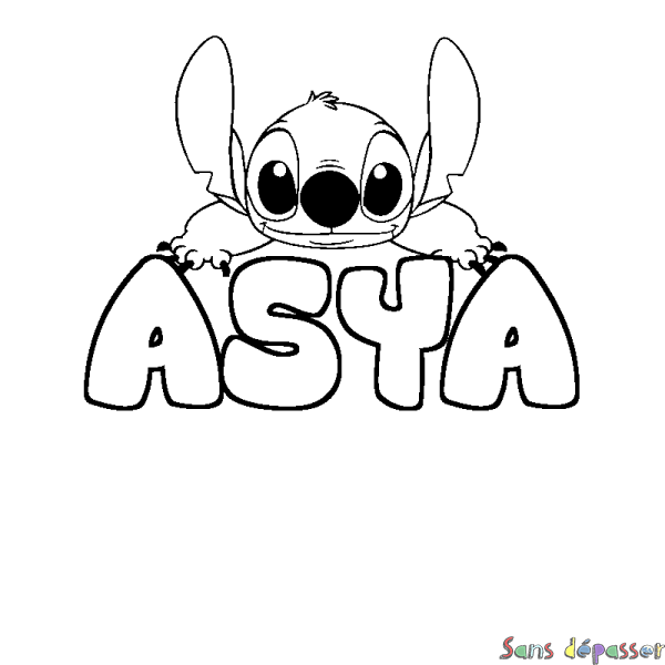 Coloriage prénom ASYA - d&eacute;cor Stitch