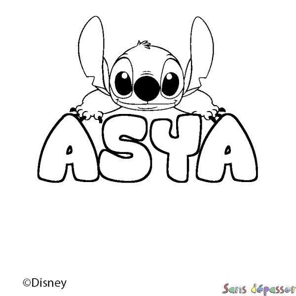 Coloriage pr&eacute;nom ASYA - d&eacute;cor Stitch