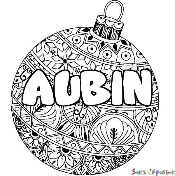Coloriage prénom AUBIN - d&eacute;cor Boule de No&euml;l