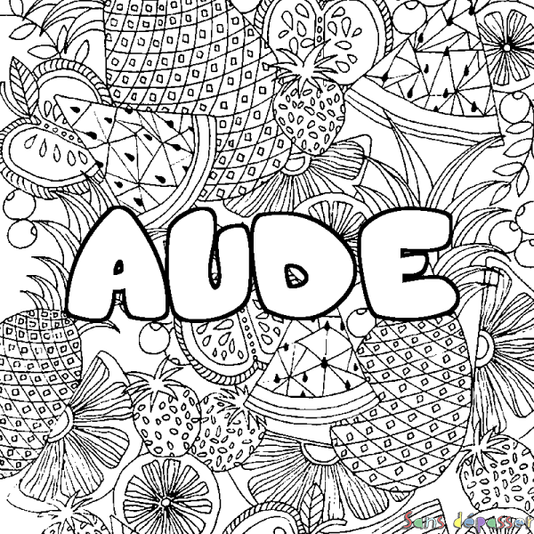 Coloriage pr&eacute;nom AUDE - d&eacute;cor Mandala fruits