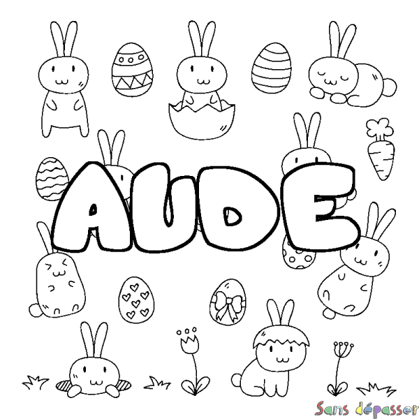 Coloriage pr&eacute;nom AUDE - d&eacute;cor Paques