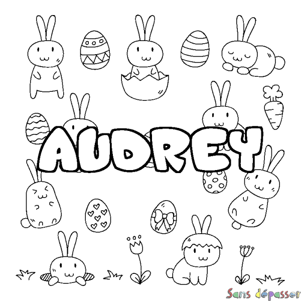 Coloriage pr&eacute;nom AUDREY - d&eacute;cor Paques