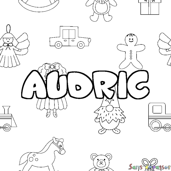 Coloriage pr&eacute;nom AUDRIC - d&eacute;cor Jouets