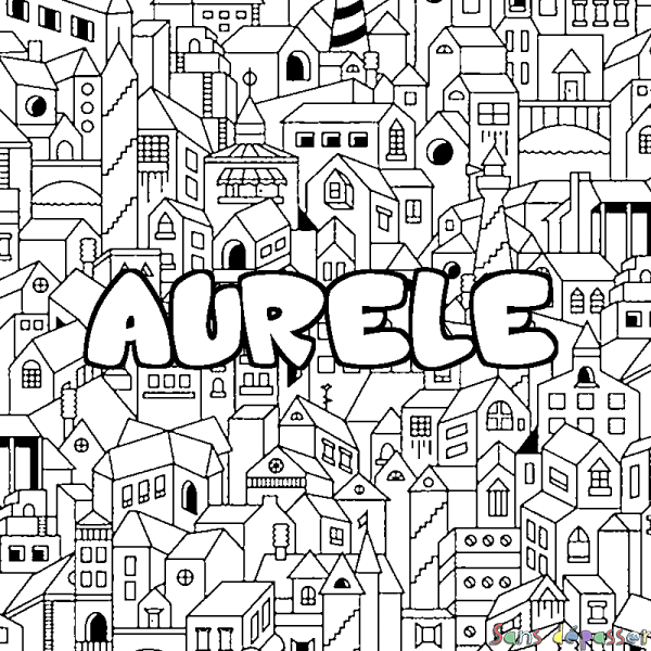 Coloriage pr&eacute;nom AURELE - d&eacute;cor Ville