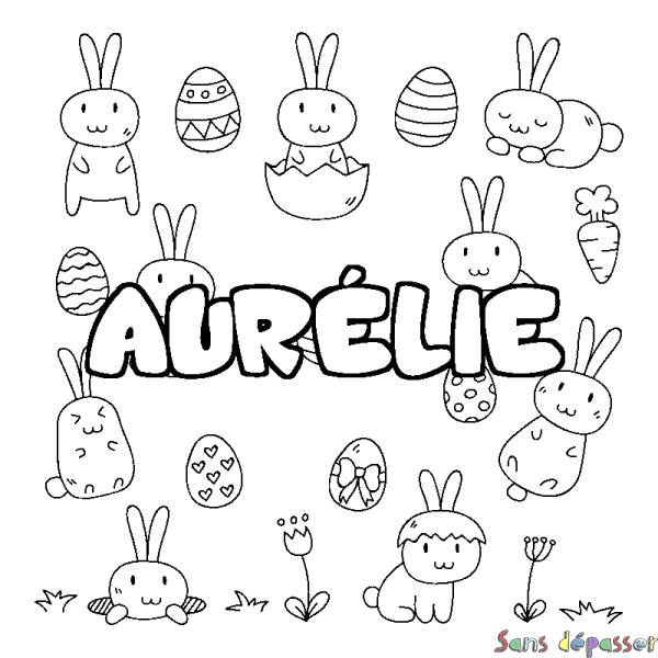 Coloriage pr&eacute;nom AUR&Eacute;LIE - d&eacute;cor Paques