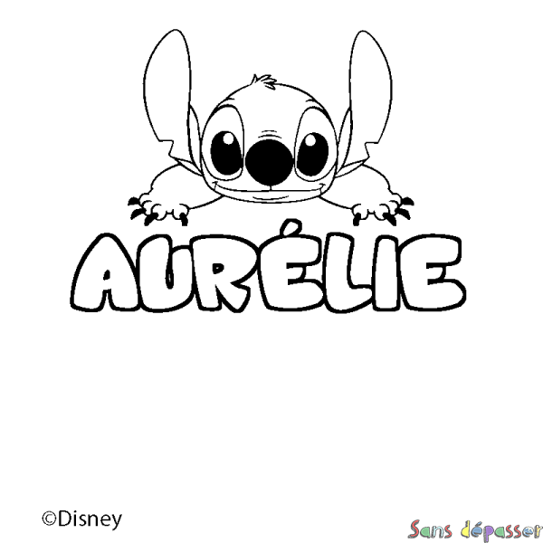 Coloriage pr&eacute;nom AUR&Eacute;LIE - d&eacute;cor Stitch