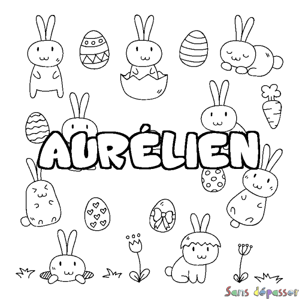 Coloriage pr&eacute;nom AUR&Eacute;LIEN - d&eacute;cor Paques