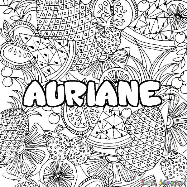 Coloriage pr&eacute;nom AURIANE - d&eacute;cor Mandala fruits