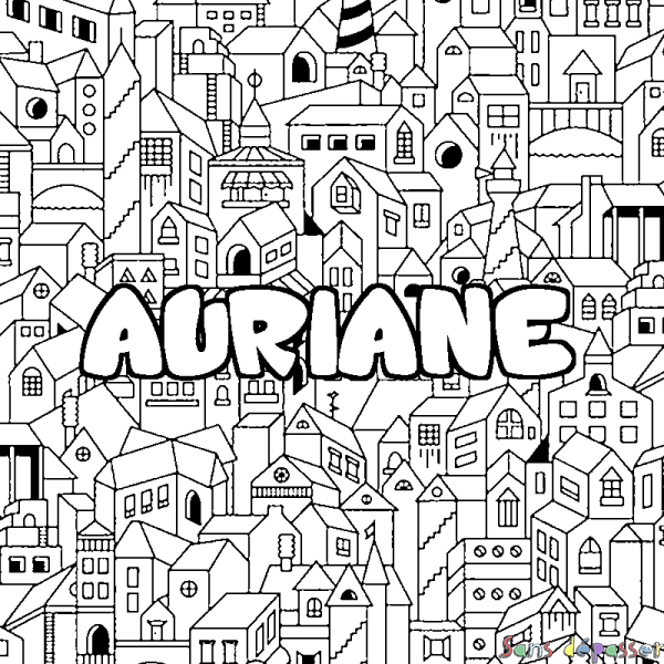 Coloriage pr&eacute;nom AURIANE - d&eacute;cor Ville