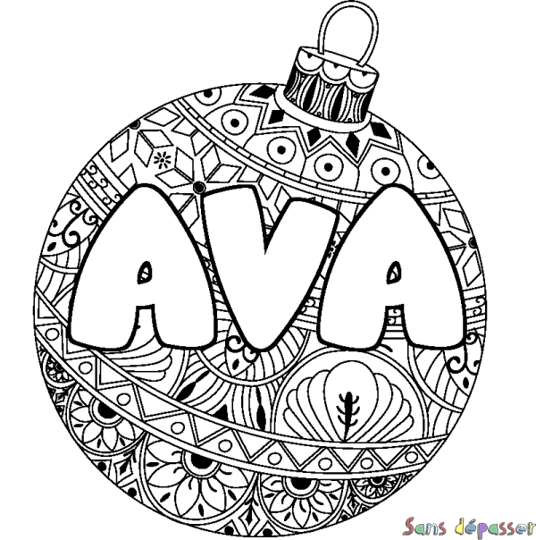 Coloriage pr&eacute;nom AVA - d&eacute;cor Boule de No&euml;l