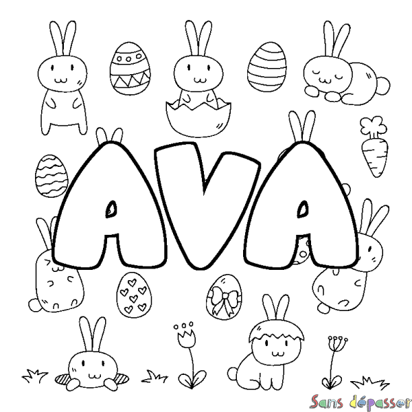 Coloriage pr&eacute;nom AVA - d&eacute;cor Paques