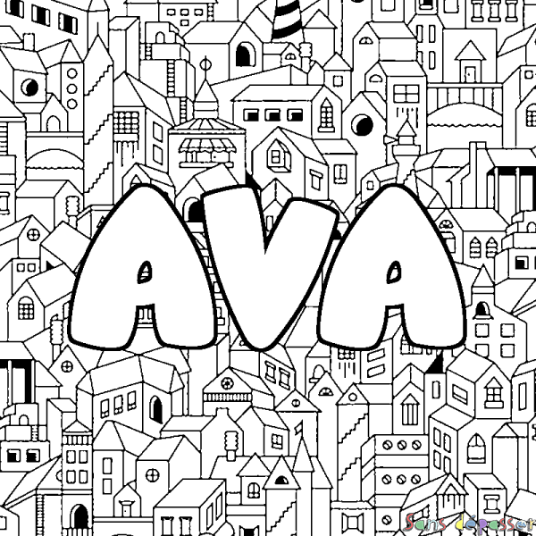 Coloriage pr&eacute;nom AVA - d&eacute;cor Ville
