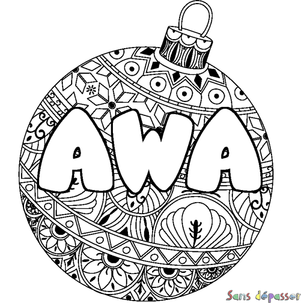 Coloriage pr&eacute;nom AWA - d&eacute;cor Boule de No&euml;l