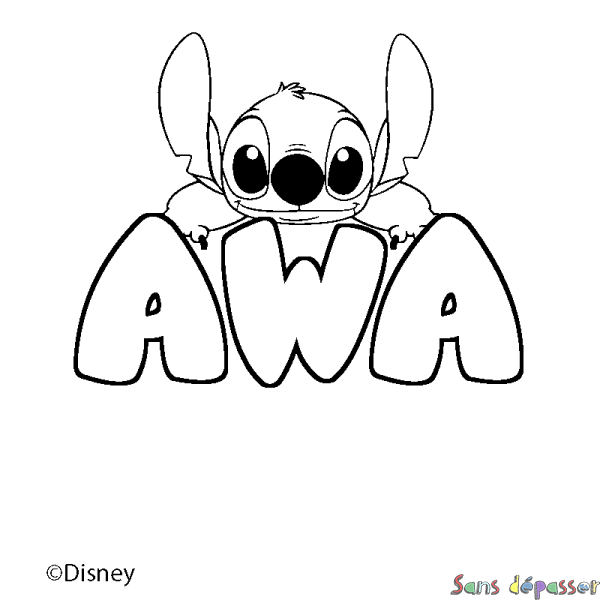 Coloriage pr&eacute;nom AWA - d&eacute;cor Stitch