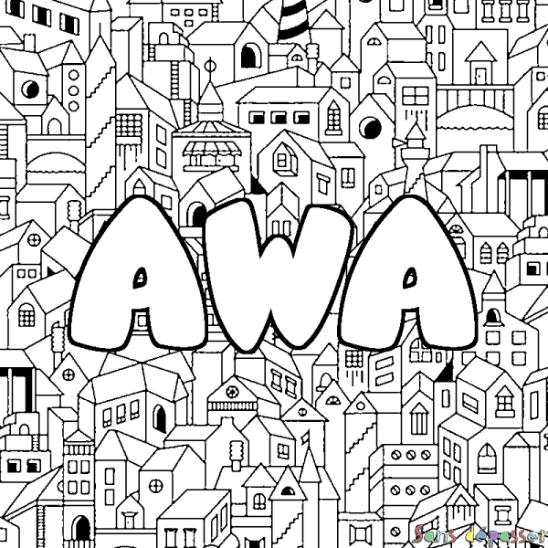 Coloriage prénom AWA - d&eacute;cor Ville