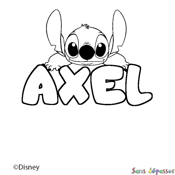 Coloriage pr&eacute;nom AXEL - d&eacute;cor Stitch