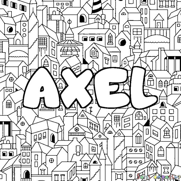 Coloriage prénom AXEL - d&eacute;cor Ville