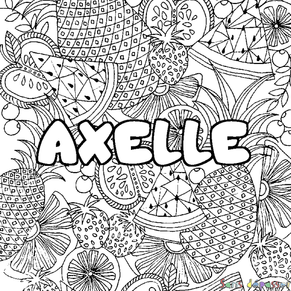 Coloriage prénom AXELLE - d&eacute;cor Mandala fruits