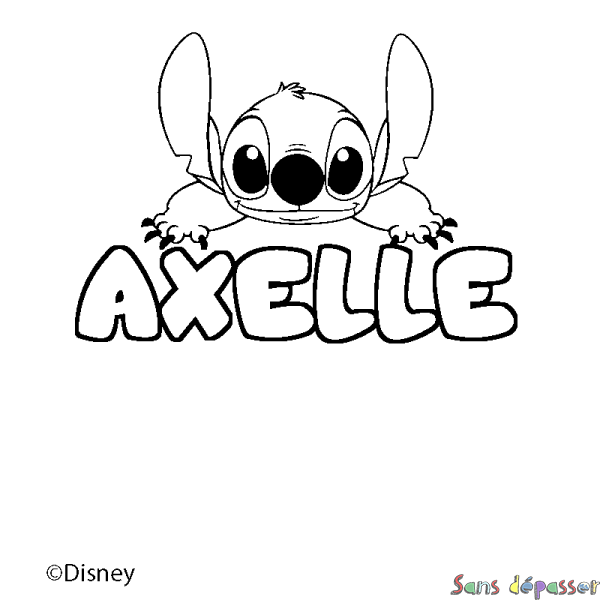 Coloriage pr&eacute;nom AXELLE - d&eacute;cor Stitch