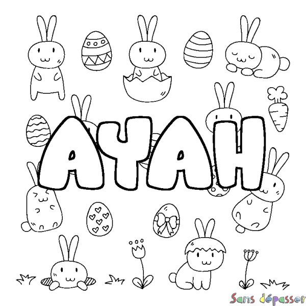 Coloriage pr&eacute;nom AYAH - d&eacute;cor Paques