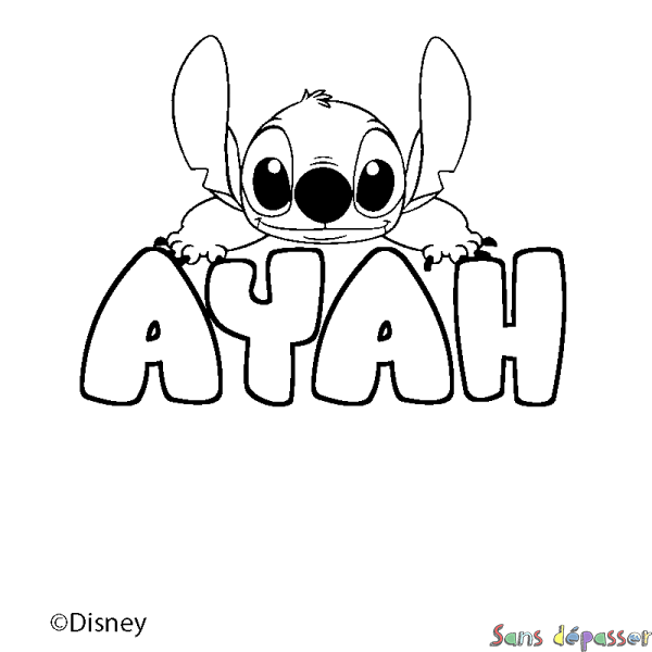 Coloriage pr&eacute;nom AYAH - d&eacute;cor Stitch
