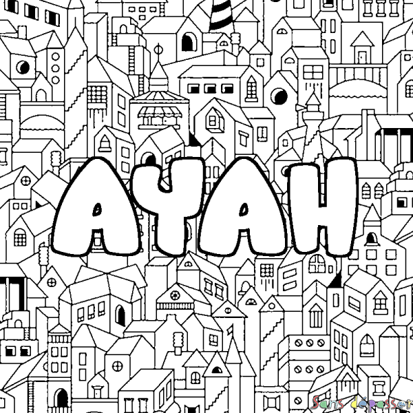 Coloriage pr&eacute;nom AYAH - d&eacute;cor Ville