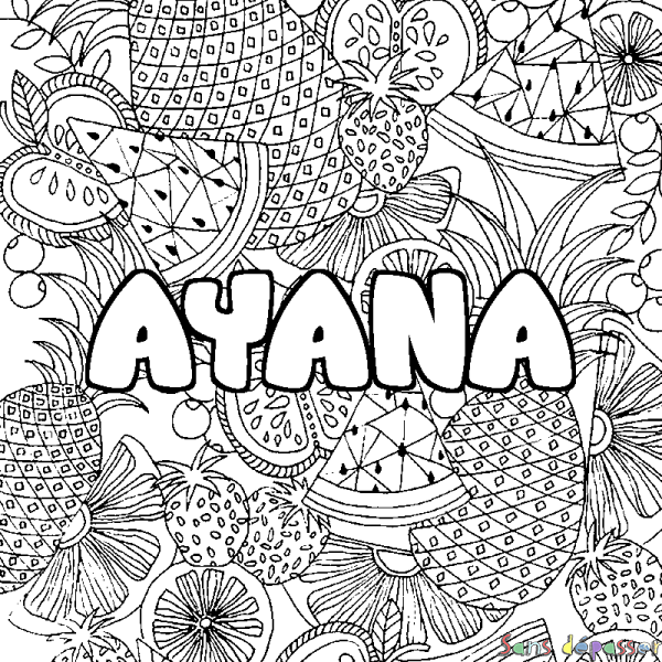 Coloriage prénom AYANA - d&eacute;cor Mandala fruits