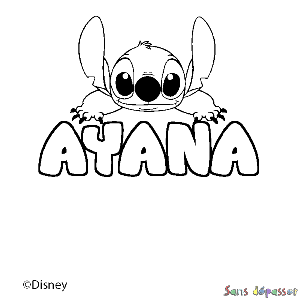 Coloriage pr&eacute;nom AYANA - d&eacute;cor Stitch