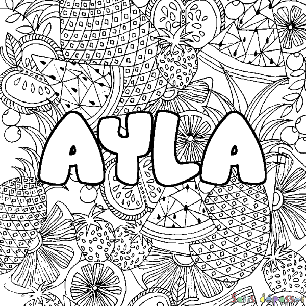 Coloriage prénom AYLA - d&eacute;cor Mandala fruits