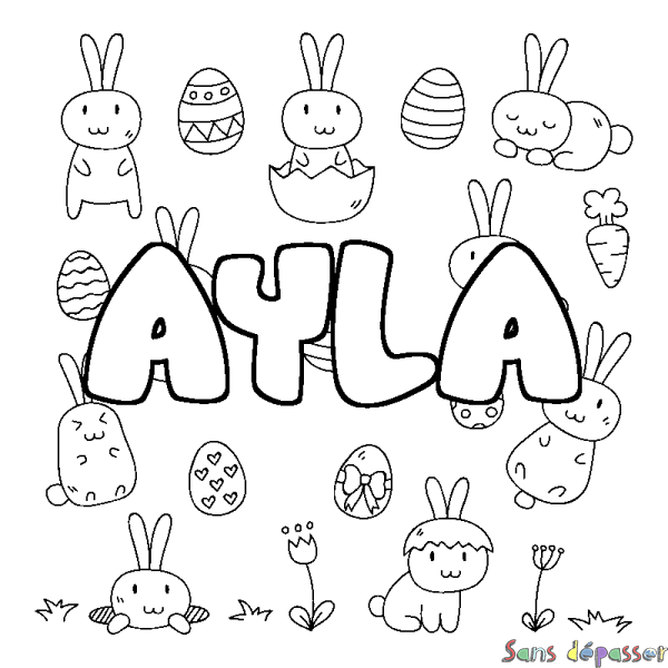 Coloriage pr&eacute;nom AYLA - d&eacute;cor Paques