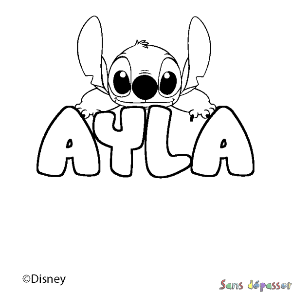 Coloriage pr&eacute;nom AYLA - d&eacute;cor Stitch