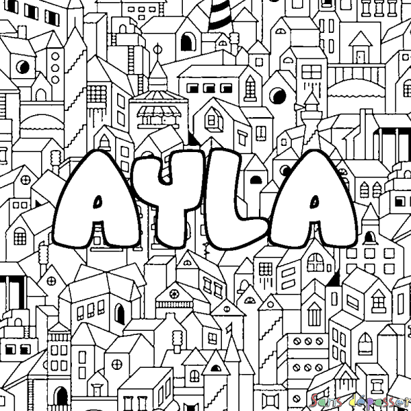 Coloriage prénom AYLA - d&eacute;cor Ville